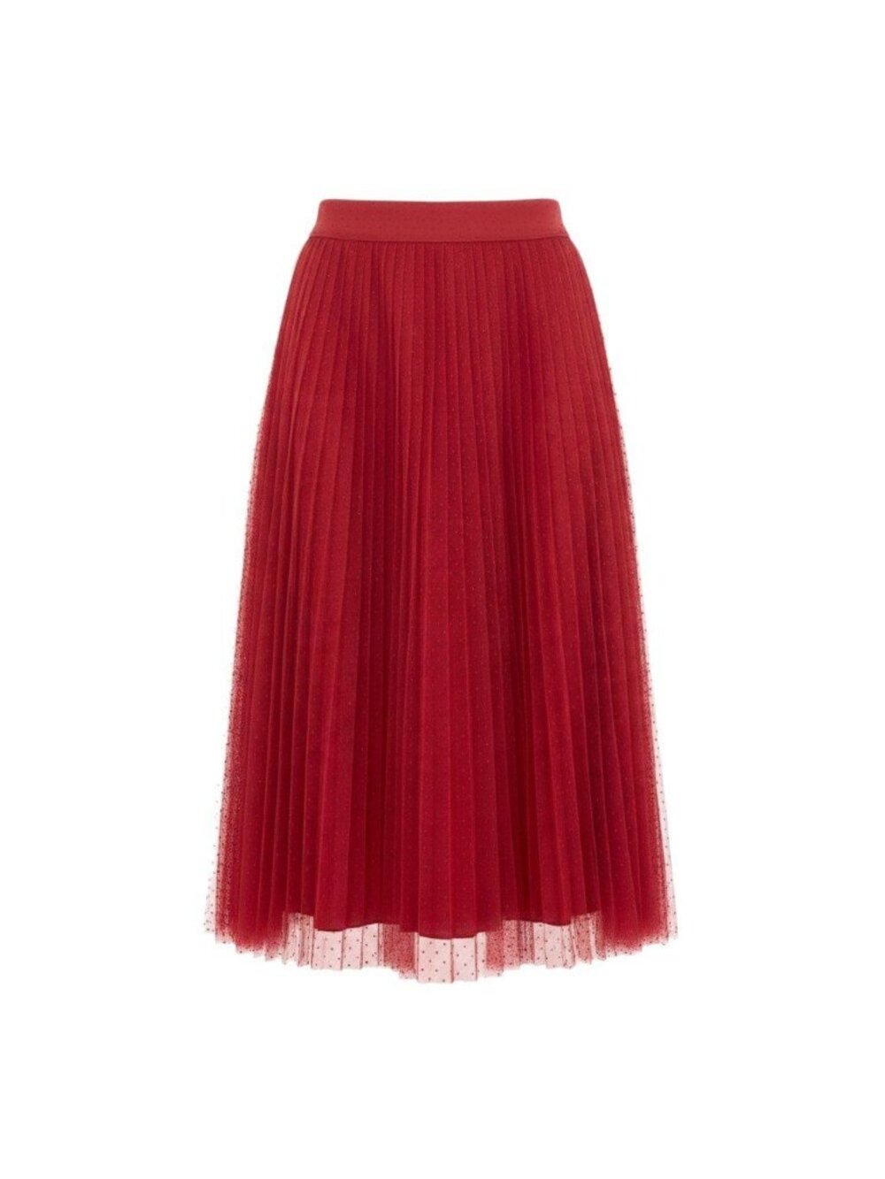 Dior Plume Tulle Pleated Midi Skirt Red Polyester 34